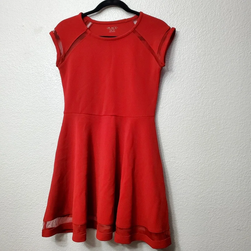 The Children's Place◇Girl's Red Fit & Flare Dress With Mesh Details◇Size XXL 16